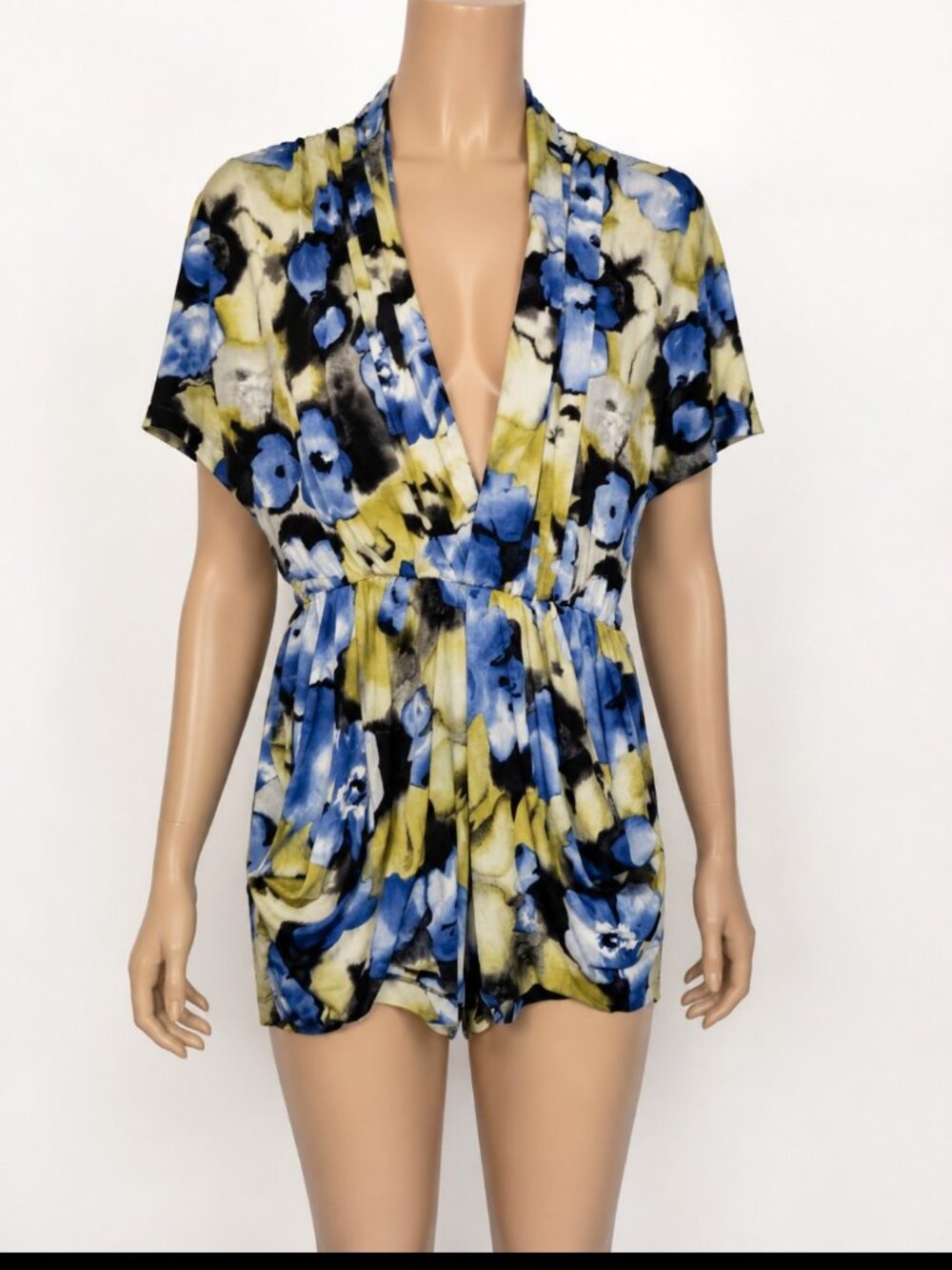 Grass Collection Blue Floral Faux Wrap Vacation Jumpsuit Women's  Size Medium.